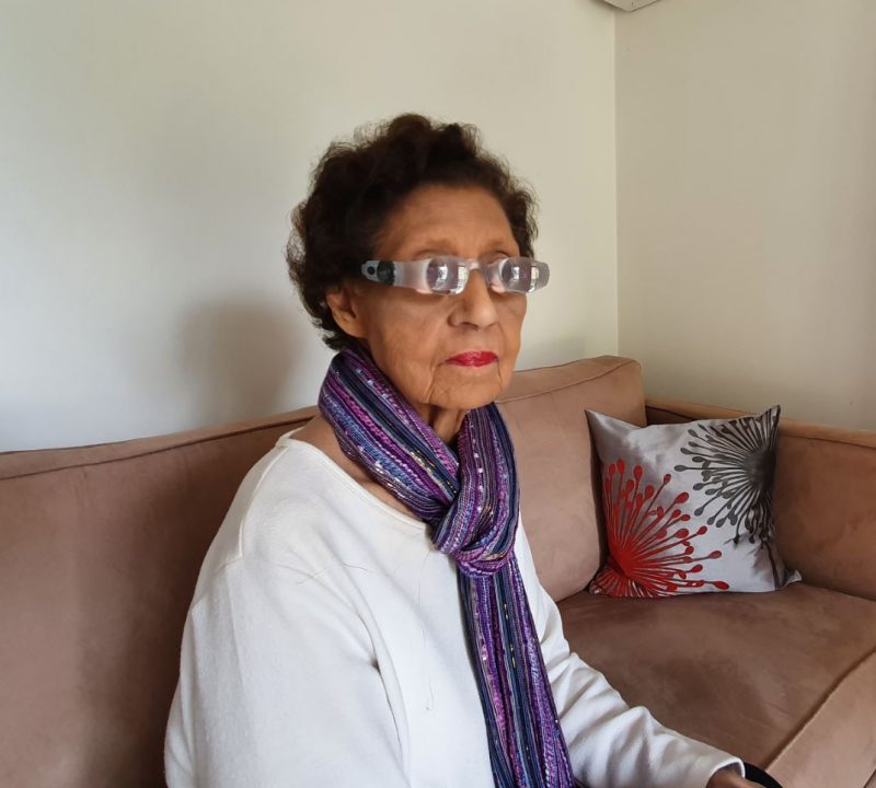 Shirley wears the magnifying glasses for the television